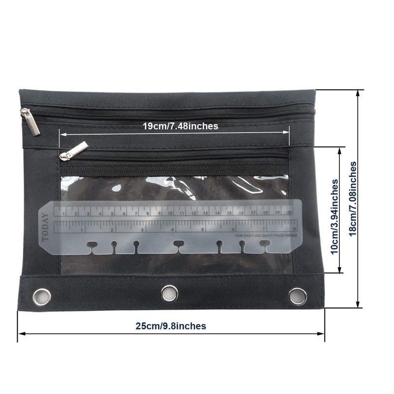 Enyuwlcm 3 Ring Binder Pencil Pouch with Durable Zipper Binder Pencil Case with Clear Window 2 Pocket Black Canvas 4 Pack - Image 4